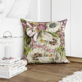 Almofada Flores rosa emerald verdes e cinzas brancas