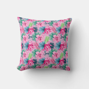 Almofada Flores Rosa Verde Azul Floral Brilhante Tropical