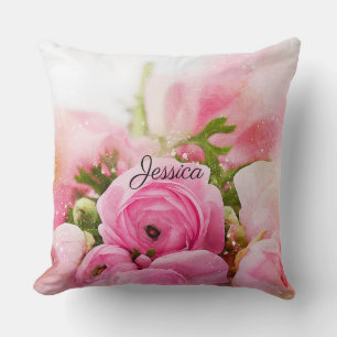 Almofada Flores Rosa Vintage com seu nome