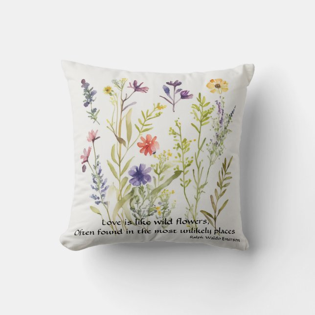 Almofada Flores Selvagens, citação editável por Ralph Waldo (Frente)