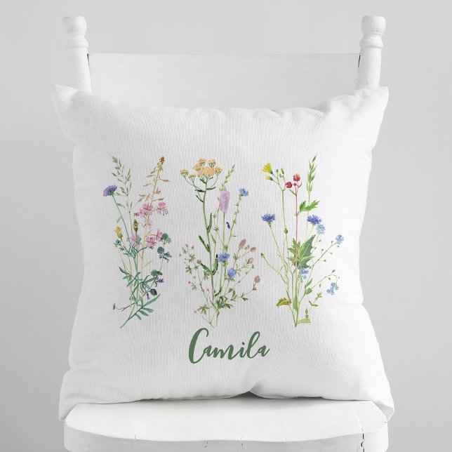 Almofada Flores Selvagens Personalizadas Aquarela Floral (Criador carregado)