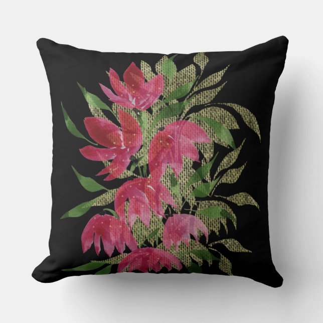 Almofada Flores selvagens rendas texturizadas Boho Watercol (Frente)