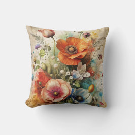Almofada Flores Silvestres em Aquarela Brilhante