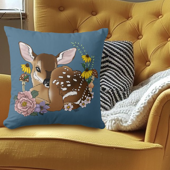 Almofada Flores Silvestres Fofas Corça Azul Bebê Deer Flore (Criador carregado)