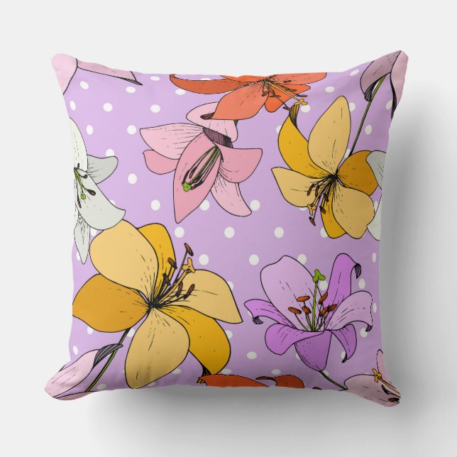 Almofada Flores silvestres Lily fofinha pontos roxos florai (Frente)