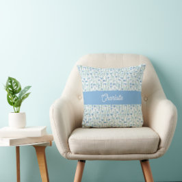 Almofada Flores silvestres personalizadas em aquarela azul