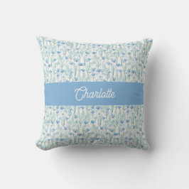Almofada Flores silvestres personalizadas em aquarela azul