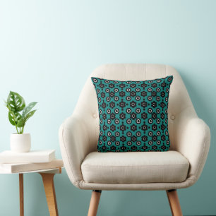 Almofada Flores Simples Rosquinhas Pérola Teal Branco Preto
