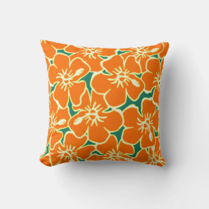 Almofada Flores Tropicais de Hibiscus Laranja Personalizada
