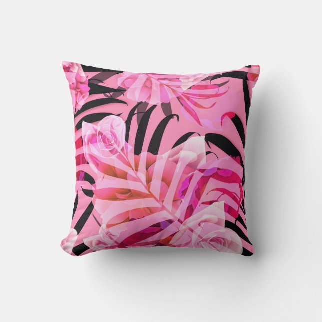 Almofada Flores tropicais, plantas e folhas sem costura b (Frente)