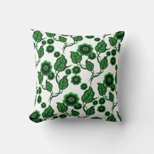 Almofada Flores verdes, folhas verdes, floral Folk art