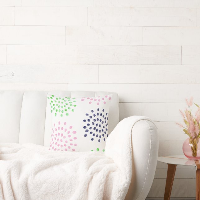 Almofada Flores Verdes Marinhos Cor-de-Água Rosa (Sofá)