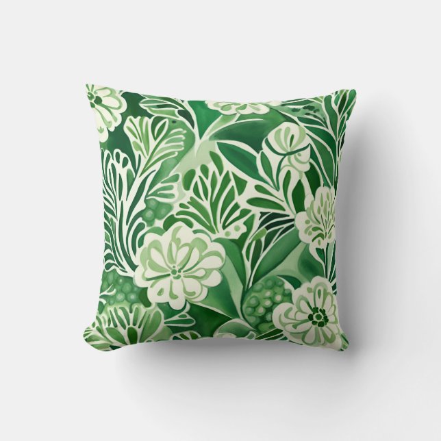 Almofada Flores verdes, padrão vintage design (Frente)