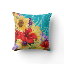 Flores Vermelhas, Amarelas, Roxas em Aqua