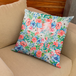 Almofada Flores Vermelhas Brancas E Azuis Patriótica 4 De J