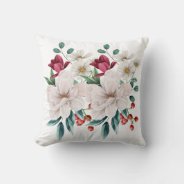 Almofada Flores Vermelhas Brancas Vegetação Foliagem Frutas