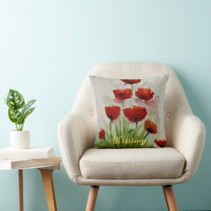 Almofada Flores Vermelhas de Papoila Aquarela Moderna Minim