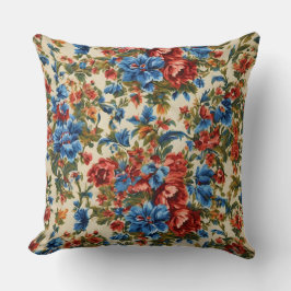 Almofada Flores Vermelhas e Azuis Italianas com Folhas Lush