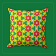 Flores Vermelhas em Floral Geométrico Moderno Verd