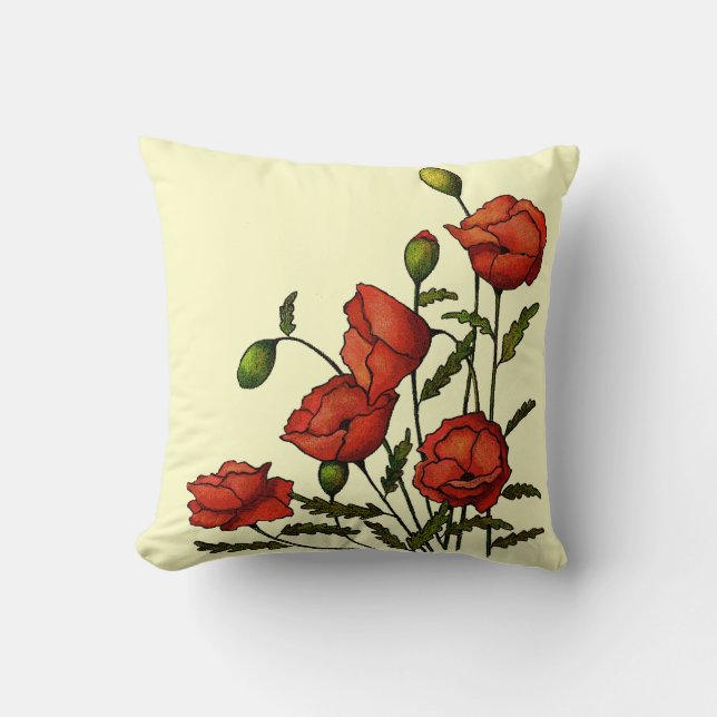 Almofada Flores Vermelhas Poppy: Arte Original (Frente)