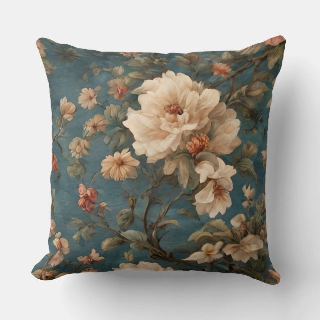 Almofada Flores Vermelhos Esforçadas, Brancas e Corais Esma (Frente)