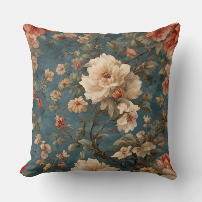 Almofada Flores Vermelhos Esforçadas, Brancas e Corais Esma (Frente)