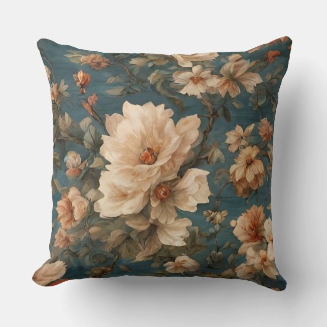 Almofada Flores Vermelhos Esforçadas, Brancas e Corais Esma (Frente)