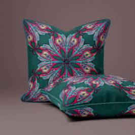 Almofada Florescimento Boho em Azul-Marinho Profundo
