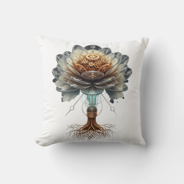 Almofada Florescimento Temporal Steampunk: Motor da Naturez (Frente)