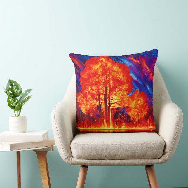 Almofada Floresta Ardente em Cores Vibrantes (Cadeira)
