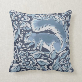 Almofada Floresta Branca de Esquilo ornamentado Azul Flores