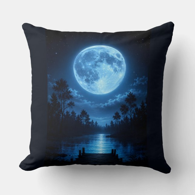 Almofada Floresta Celestial Iluminada pela Lua Reflexo Esté (Frente)