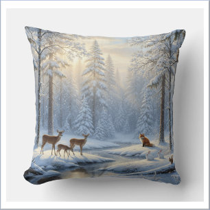 Almofada Floresta Coberta de Neve com Fauna Silvestre