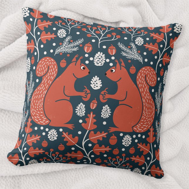 Almofada Floresta de Esquilo (Squirrel woodland forest art throw pillow)