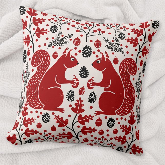 Almofada Floresta de Esquilo (Squirrel woodland forest art throw pillow)