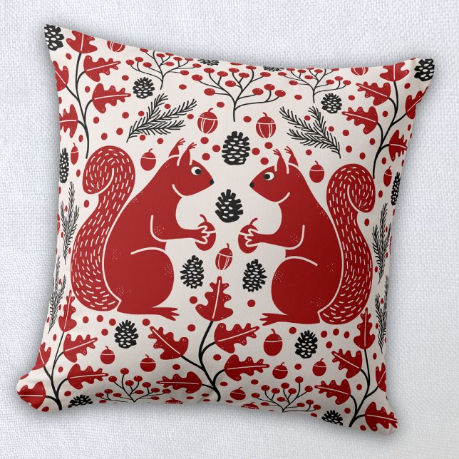 Almofada Floresta de Esquilos (Squirrel woodland forest art throw pillow)