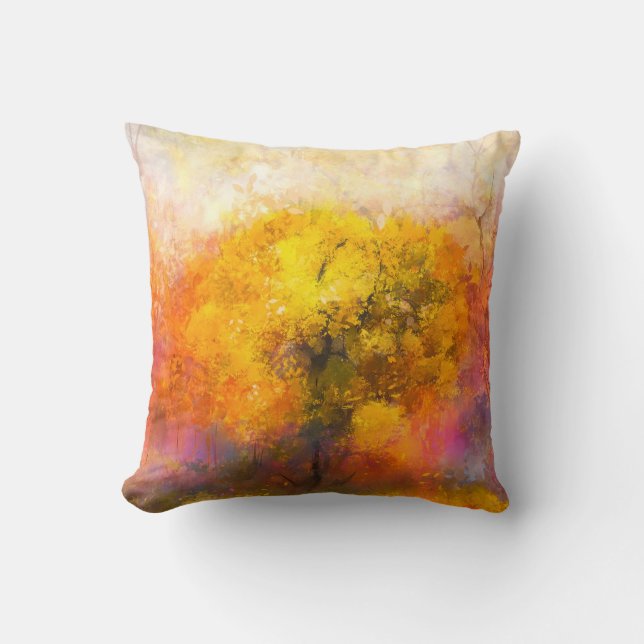 Almofada Floresta de outono: Ilustração de Aquarela Suave. (Frente)