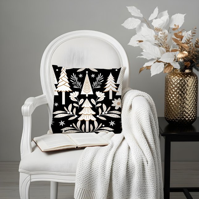 Almofada Floresta Elegante de Luxo Evergreen e Floral (Elegant Luxury Holiday Evergreen Forest & Floral Throw Pillow)