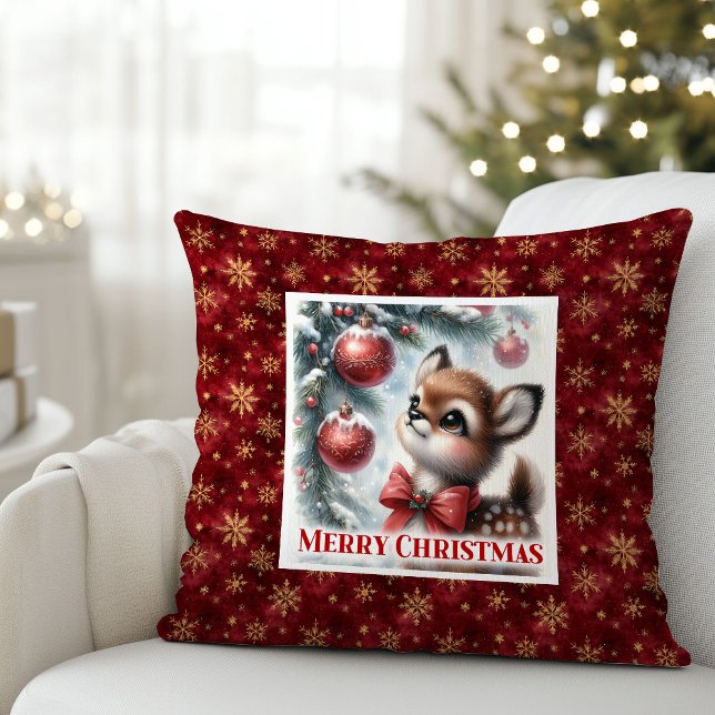 Almofada Floresta idílica com neve decoração de quarto infa (Idyllic snowy forest baby deer kids room decor (51))