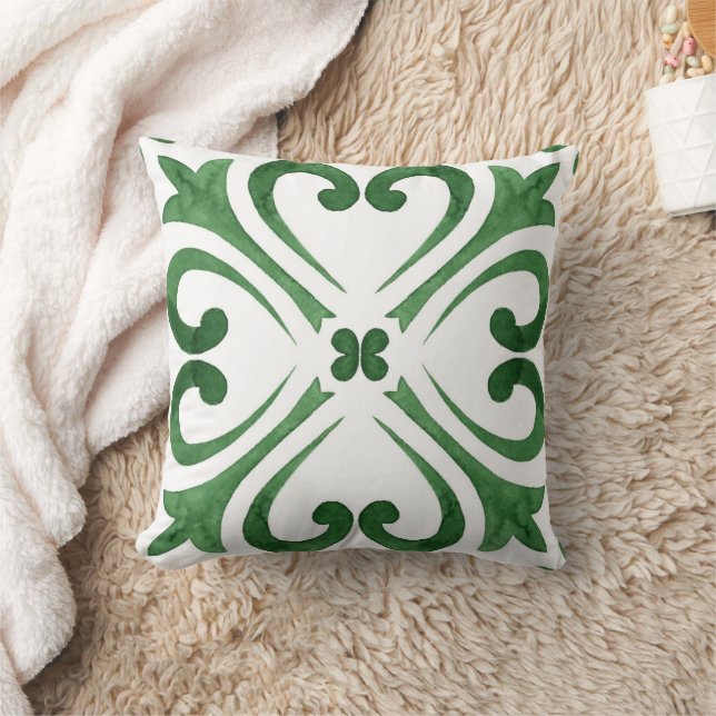 Almofada Floresta Verde e Branco Azulejo Marroquino (Cobertor)