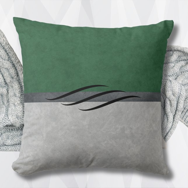 Almofada Floresta Verde e Travesseiro decorativo de Cinza (Forest Green and Gray Chic Throw Pillow)