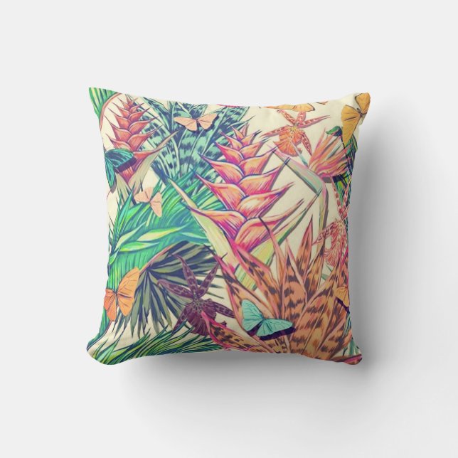 Almofada Flórida botânica tropical, colorida, mas (Frente)