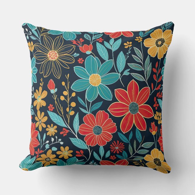 Almofada Flórida branca, vermelha, amarela e azul (Frente)