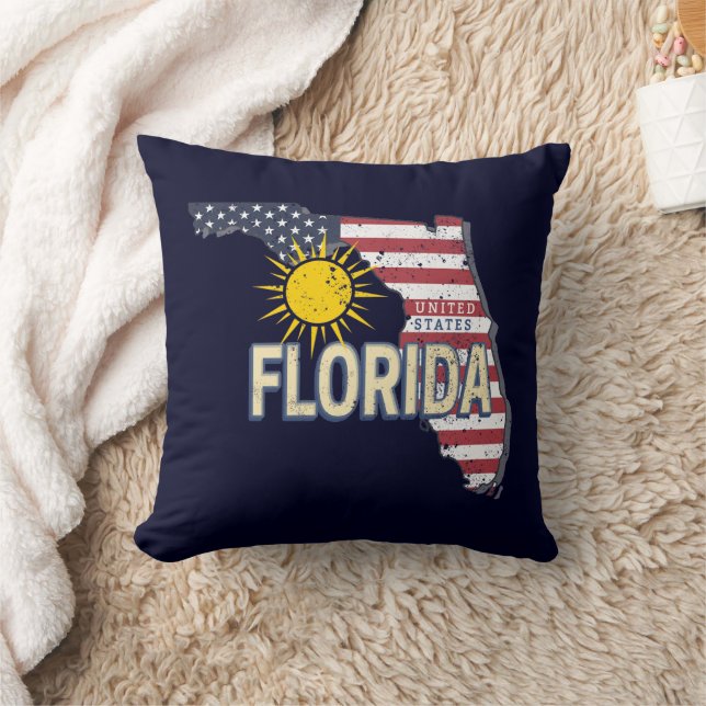 Almofada Florida EUA Retro Map Vintage EUA (Cobertor)