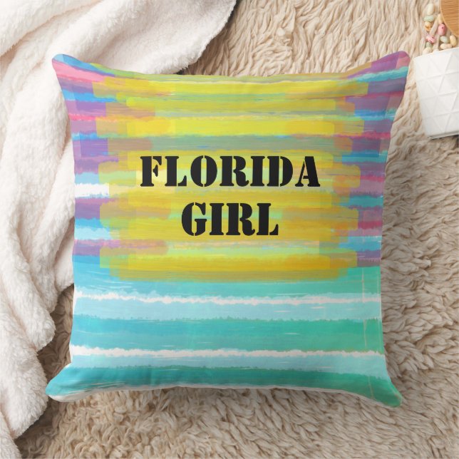 Almofada Florida Girl Name Turquoise Pink Watercolor Sunset (Cobertor)