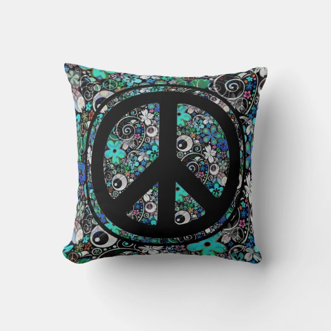 Almofada Flower Power Peace sinal II + seu backgr. & ideias (Frente)