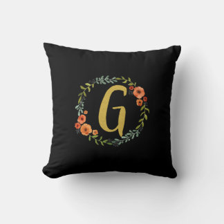 Almofada Flower Wreath Dourado Monograma inicial G Cusha