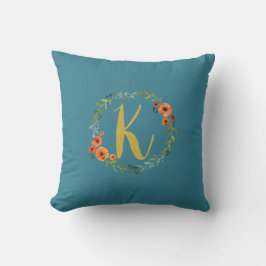 Almofada Flower Wreath Dourado Monograma inicial K Cushion 