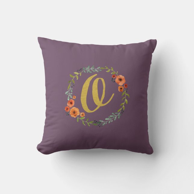 Almofada Flower Wreath Dourado Monograma Inicial O Cushion (Frente)