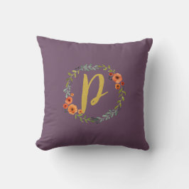 Almofada Flower Wreath Dourado Monograma Inicial P Cushion